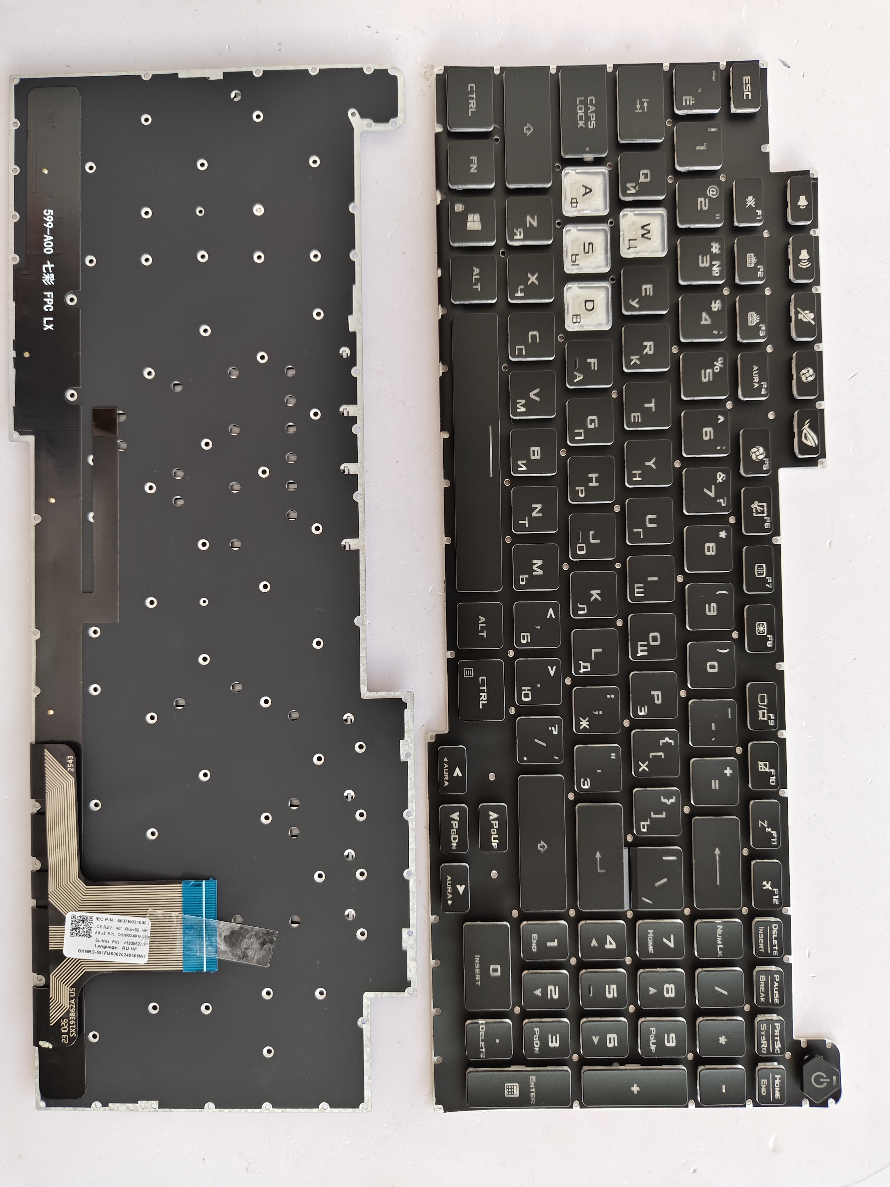 Picture of New Replacement Laptop Keyboard For ASUS G713 colorful backlight BLACK Backlit,White Side (OEM) RU Layout